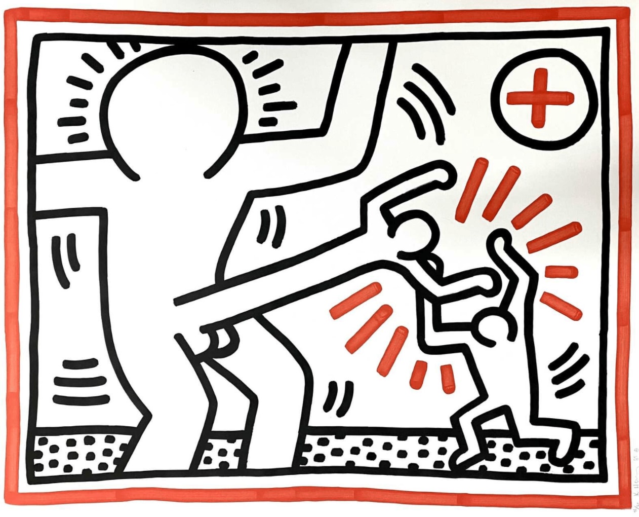 Keith Haring, Three Lithographs 1 (Cock Fight) (Littmann PP. 39), 1985