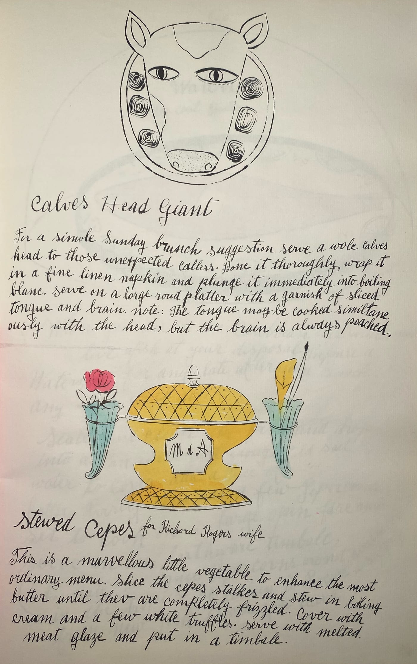 Andy Warhol, Calves Head Giant and Stewed Cepes F.S. IV 129A, From Wild Raspberries, 1959