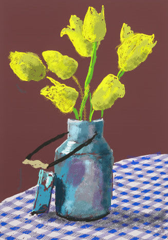 David Hockney, 21st April, Yellow Flowers In A Small Milk Churn, 2021