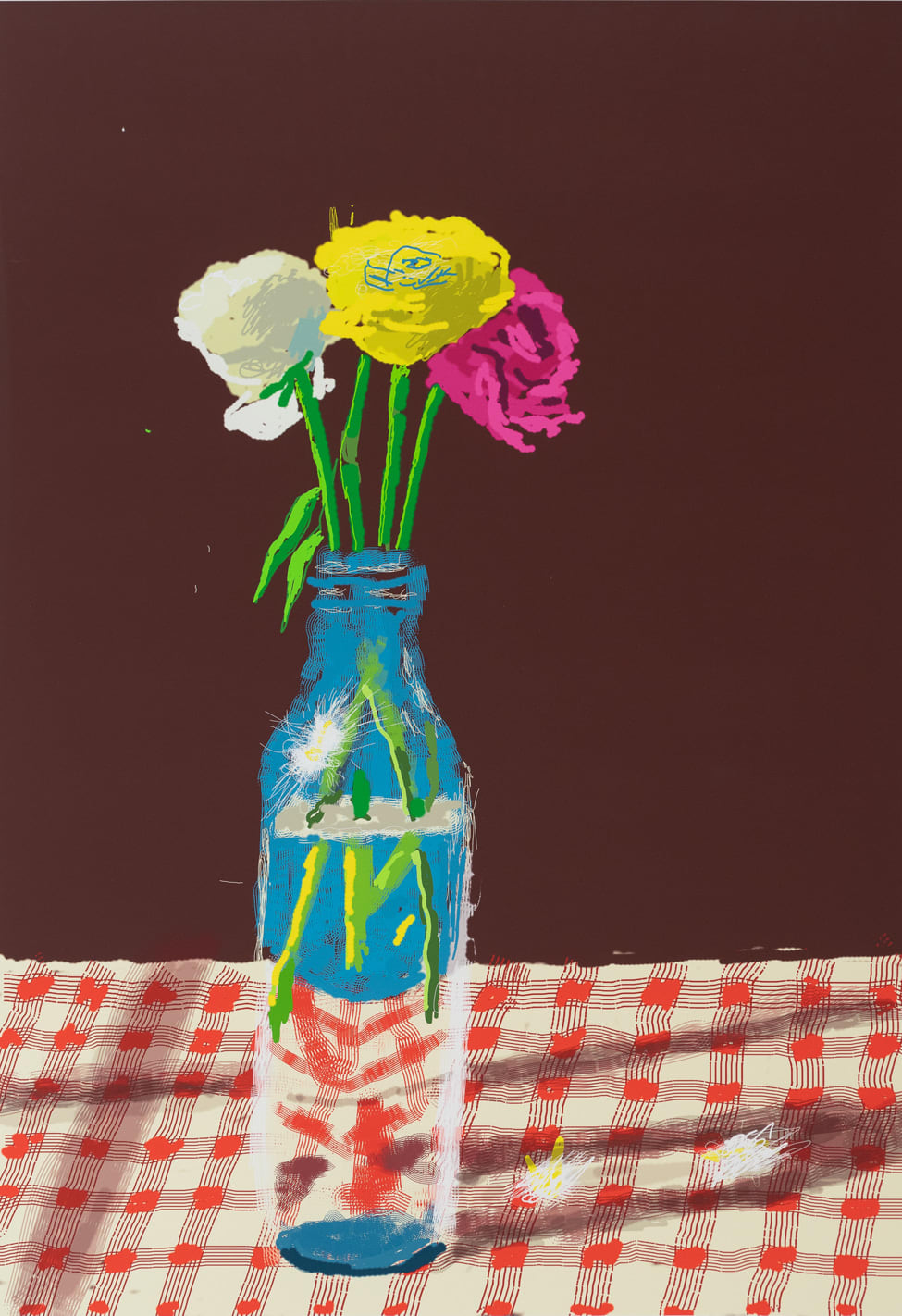 David Hockney, 23rd March, Flowers in a Milk Bottle, 2021