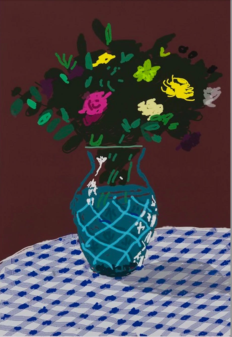 David Hockney, 21st March, Purple and Yellow Flowers in a Vase, 2021