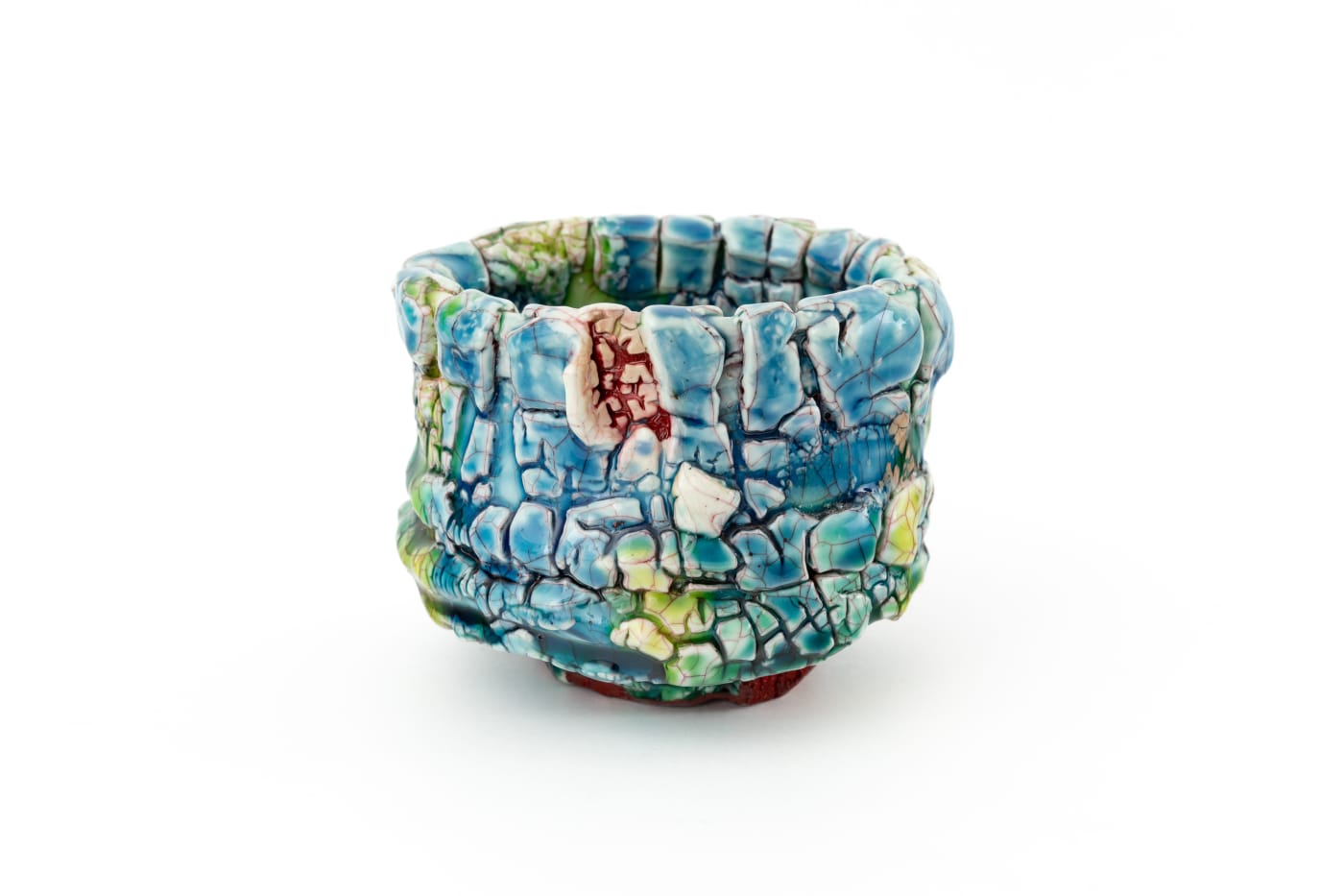 Kodai Ujiie, Oribe Lacquer Tea Bowl - 織部漆朱塗茶盌