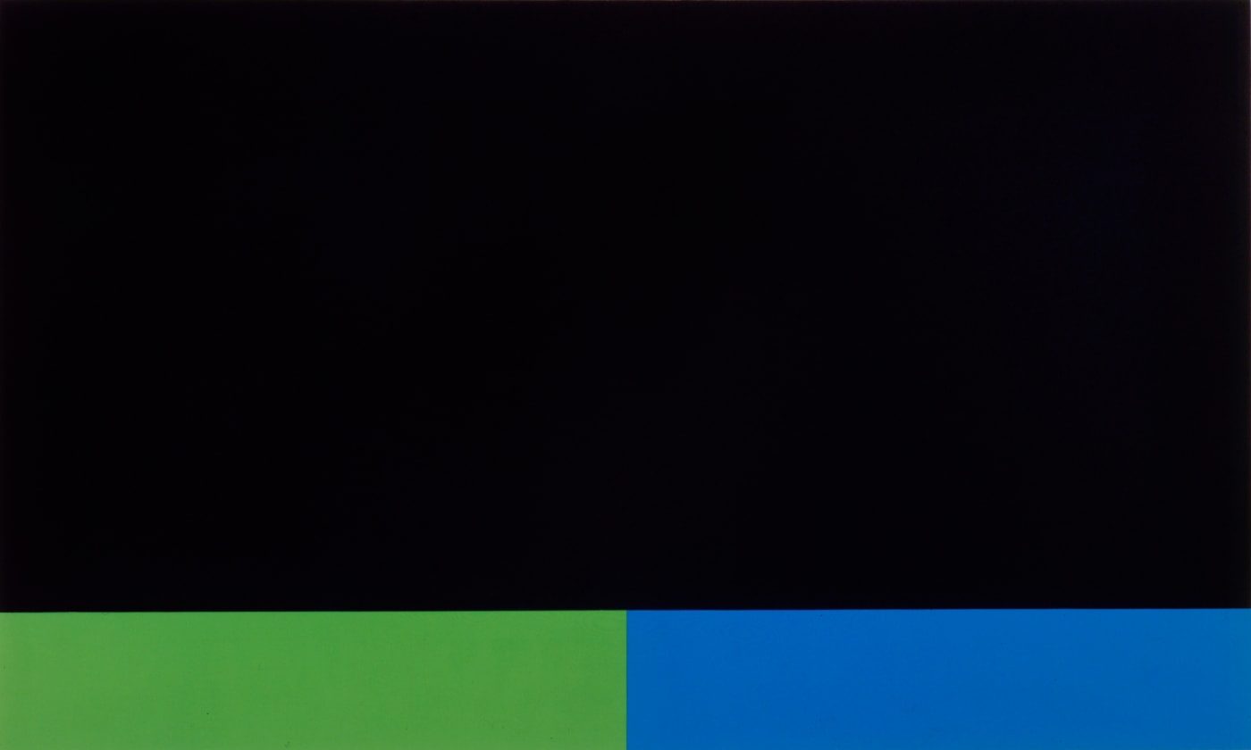 Peter Halley 1953Black Cell with Underground Sequence, 1986 Signed twice ‘Peter Halley’, titled and dated on reverse ‘BLACK CELL WITH / UNDERGROUND SEQUENCE / 1986’; titled and signed on stretcher bar three attached panels acrylic, fluorescent acrylic, Flashe, and Roll-a-Tex on canvas 175 x 289 x 8.5 cm 68 7/8 x 113 3/4 x 3 3/8 in