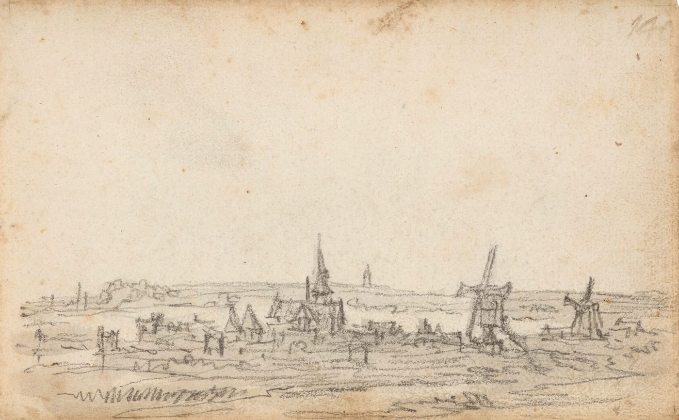 Jan van Goyen (1596 – 1656), A village with windmills seen from a distance, 1650-1651