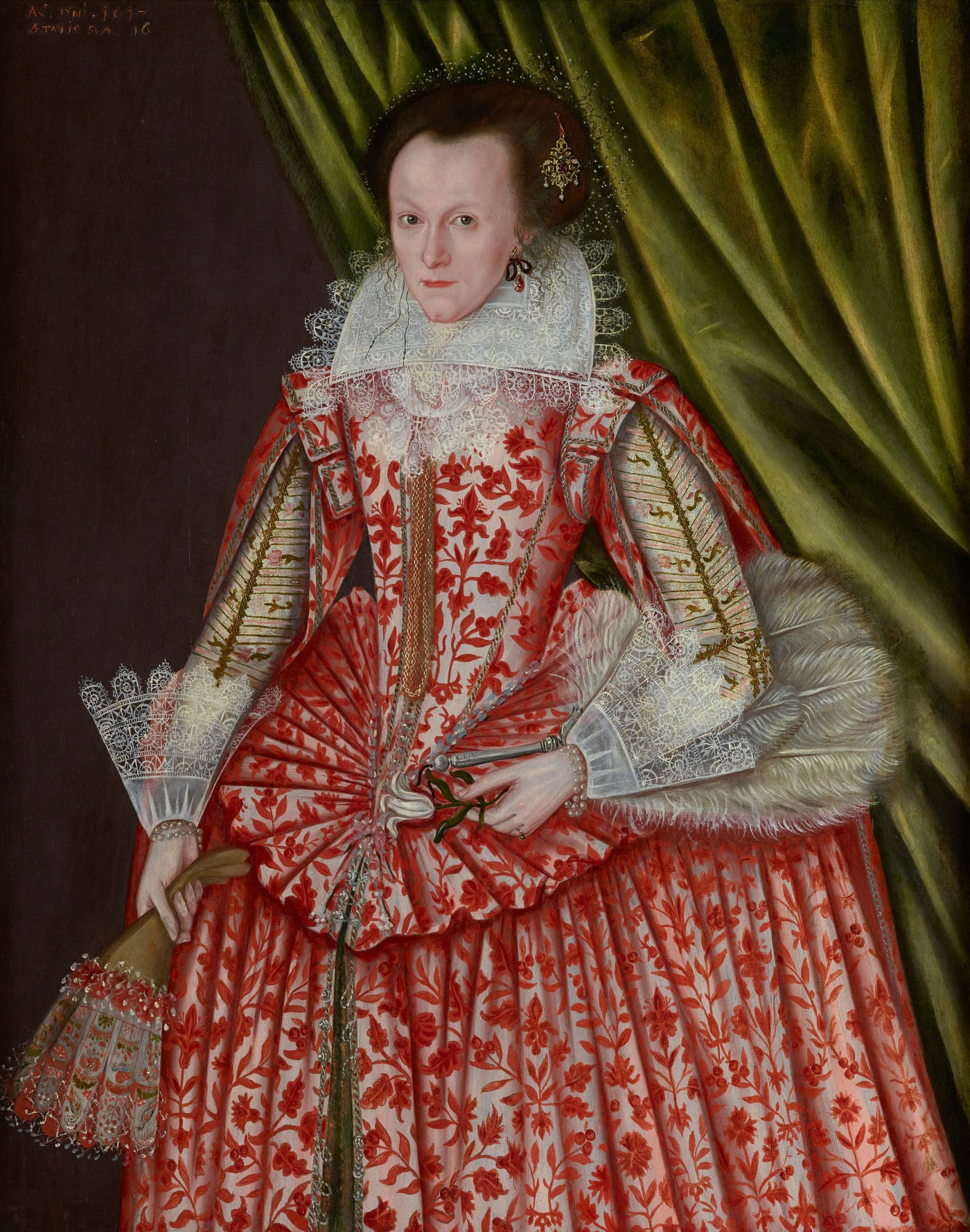 English School, Portrait of a Lady wearing a Red Dress, 1617