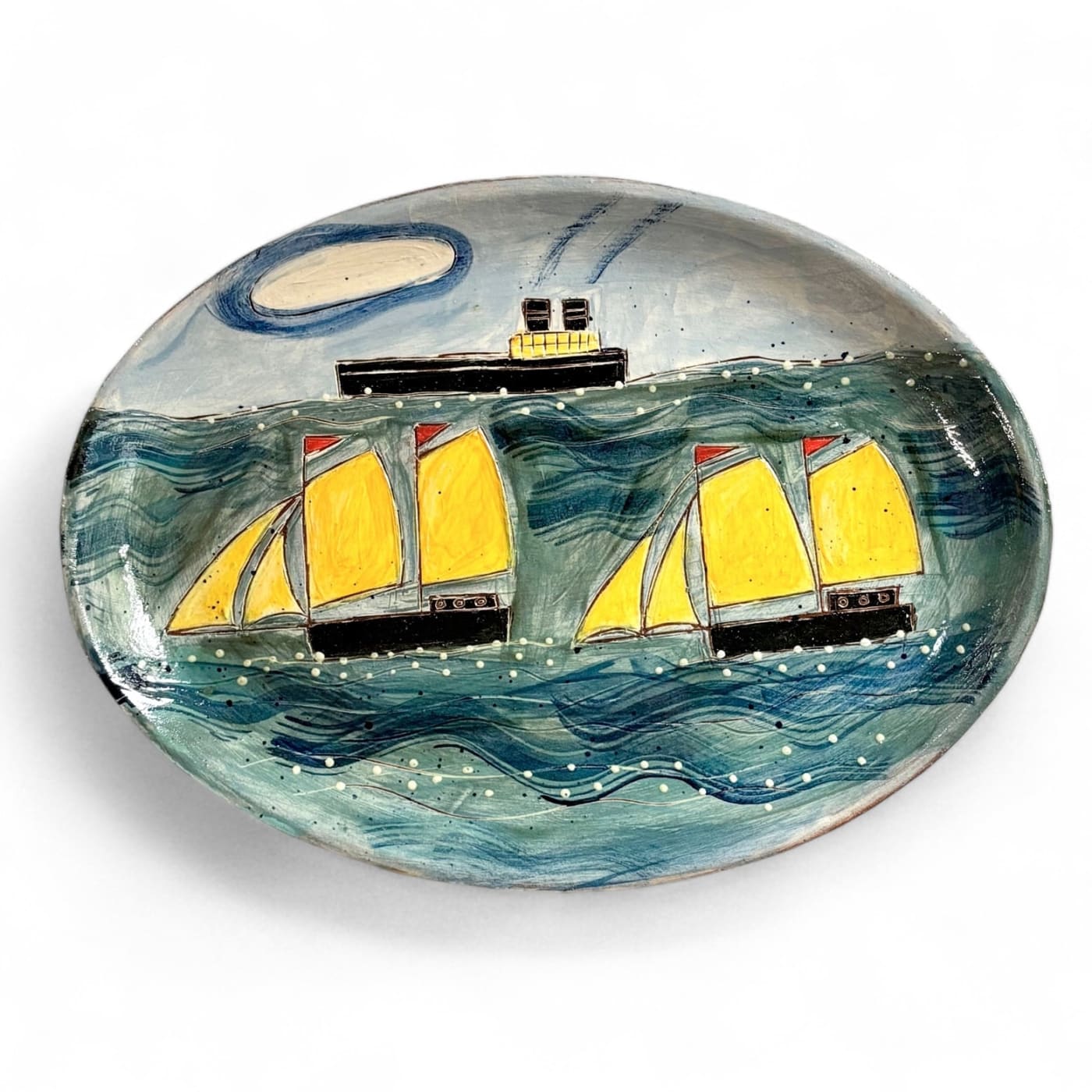 Anne Barrell, Heavy Seas – oval platter, 2024