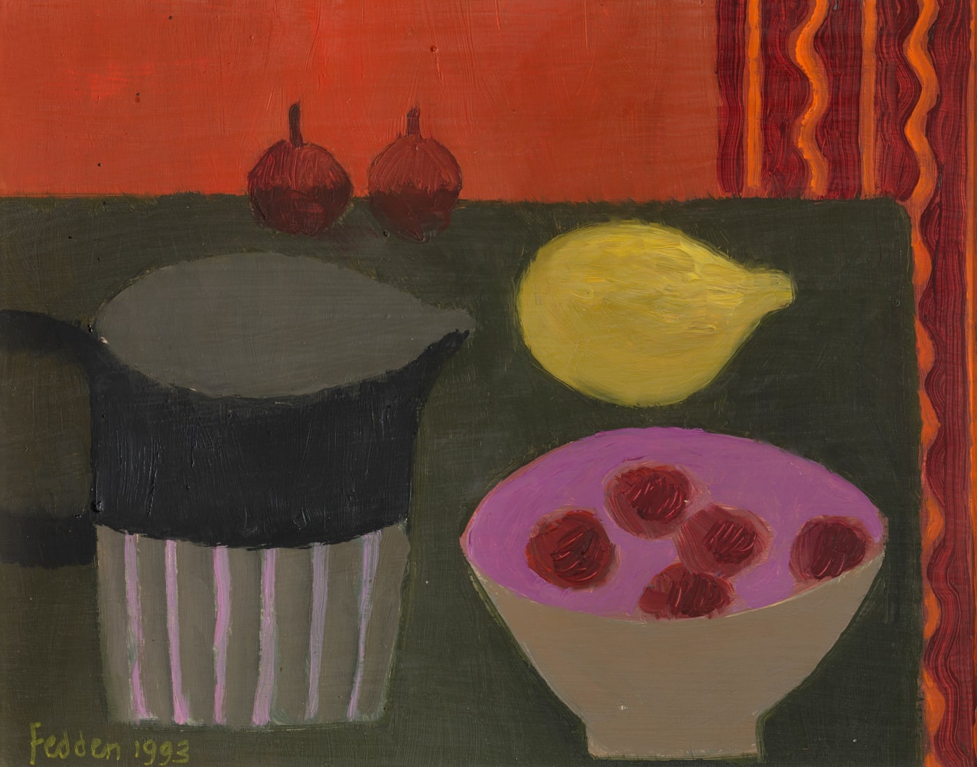 Mary Fedden, Grey Striped Jug, 1993