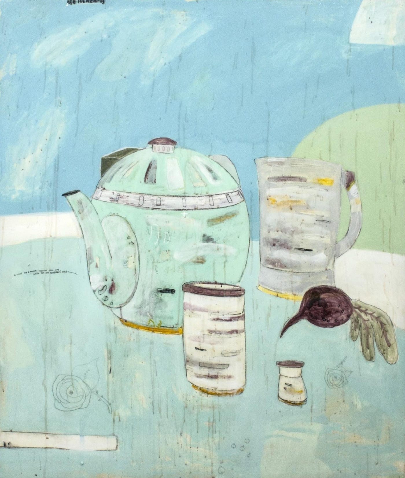Rob Tucker, A study for a Monday morning still life, green tea and blueberries style, 2013