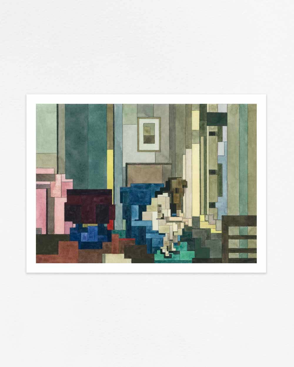 Adam Lister watercolor painting of Edward Hoppers Eleven AM in 8-bit graphic style
