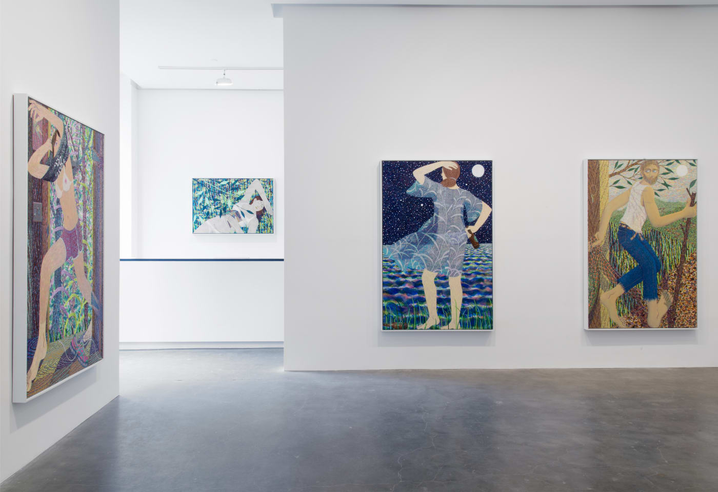Installation view of four Benjamin Degen paintings exhibited at Susan Inglett Gallery