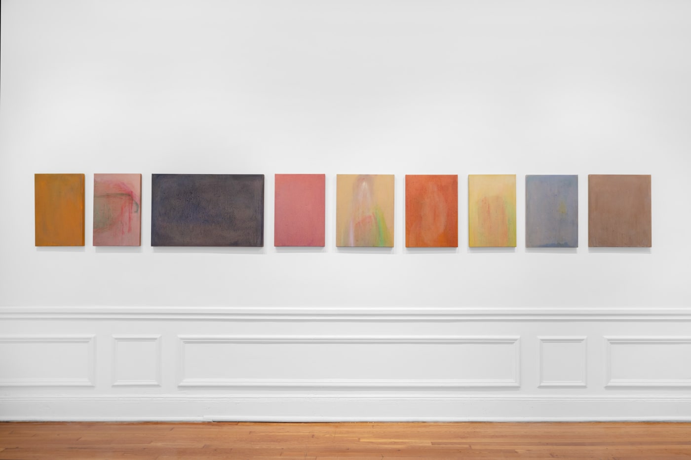 Manika Nagare, Track of Colors #1, 2022/2023 Set of 9, Oil on canvas, 20.5 in x 9.4 ft / 52 x 286.6 cm
