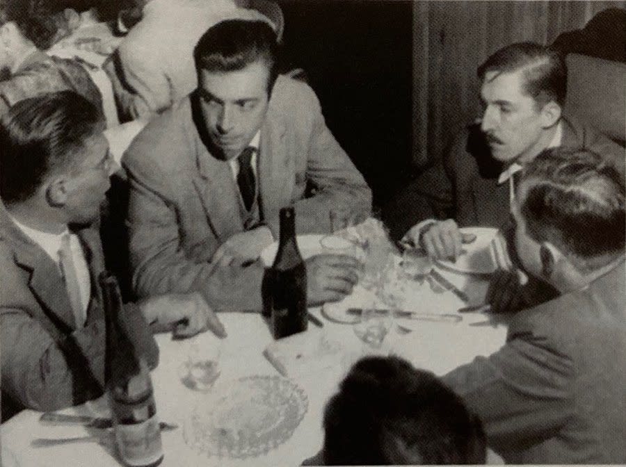 Members of the Ruptura Group in an Italian restaurant (probably in Santo Antônio Street): Luiz Sacilotto, Waldemar Cordeiro and Geraldo de Barros. 1953