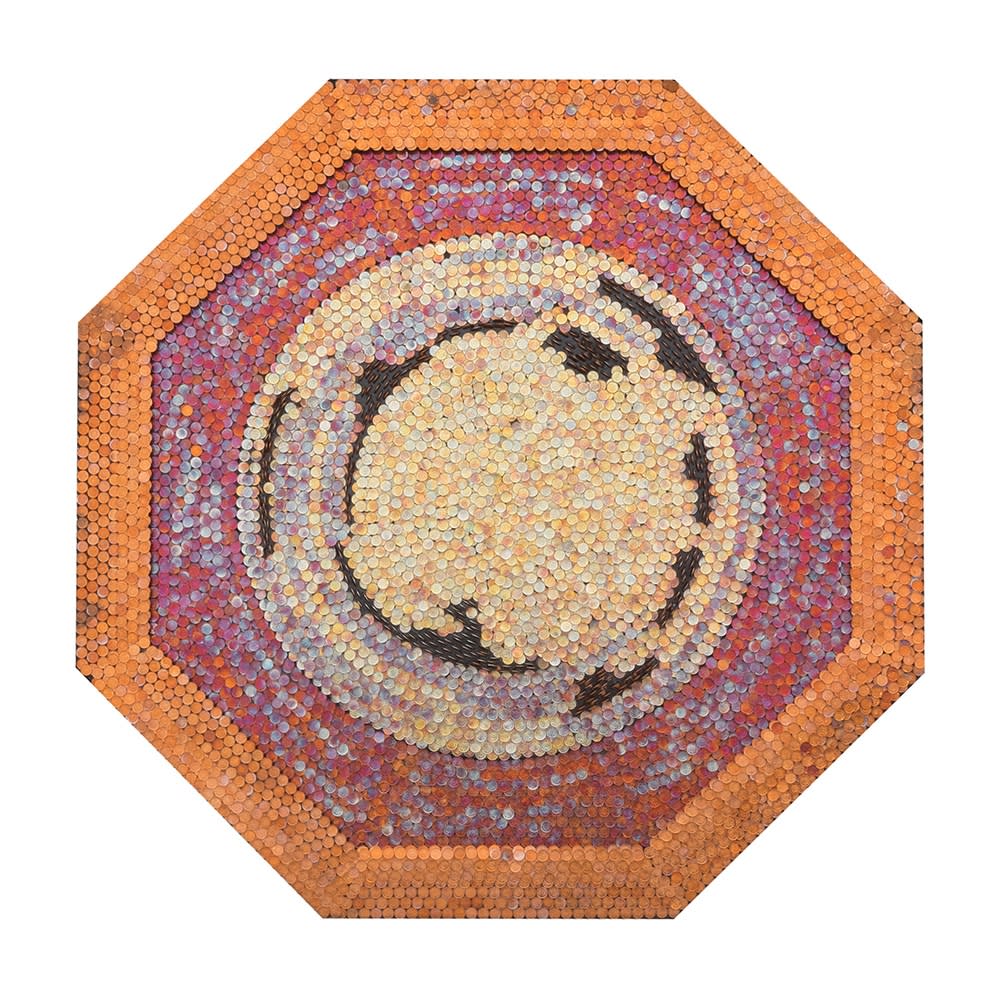 Yaw Owusu, Recurrence, 2017, Treated copper coins on wood, 52 x 52 in