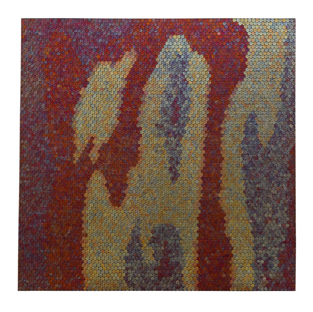 Yaw Owusu, Untitled II, 2016, Treated copper coins on wood, 48 x 48 in