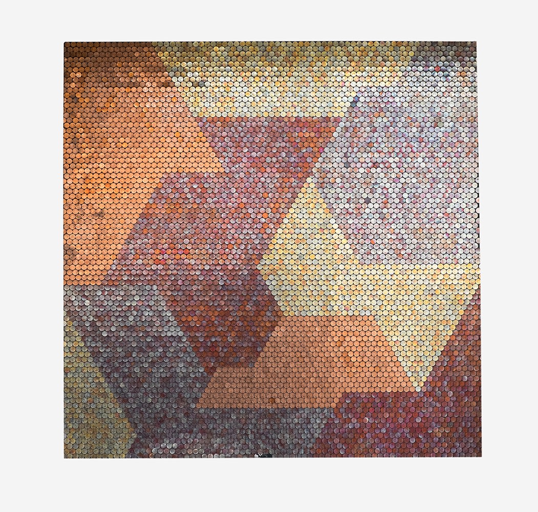 Yaw Owusu, Untiled 4 , 2016, Treated copper coins on wood, 48 x 48 in