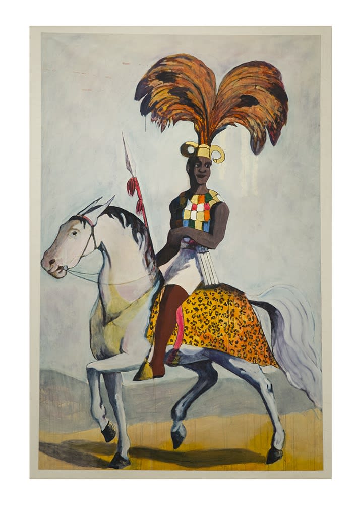 Godfried Donkor, Ashanti War Captain I, 2017, Oil, acrylic, ink and gold leaf on paper, 152 x 230 cm