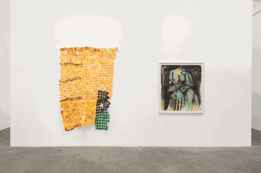 Installation view, 'The Displaced' by Serge Attukwei Clottey at Lawrie Shabibi