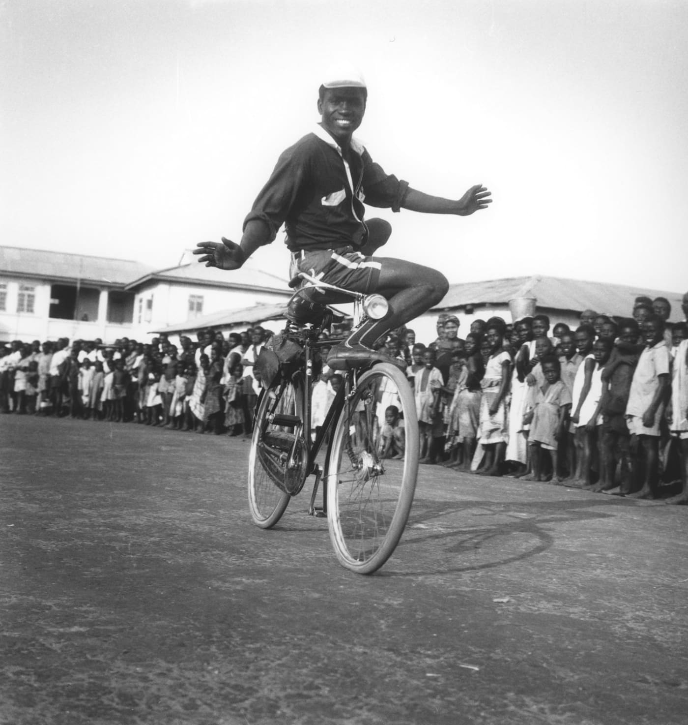 The “Nigerian Superman” in mid acrobatic act, Accra, 1958.