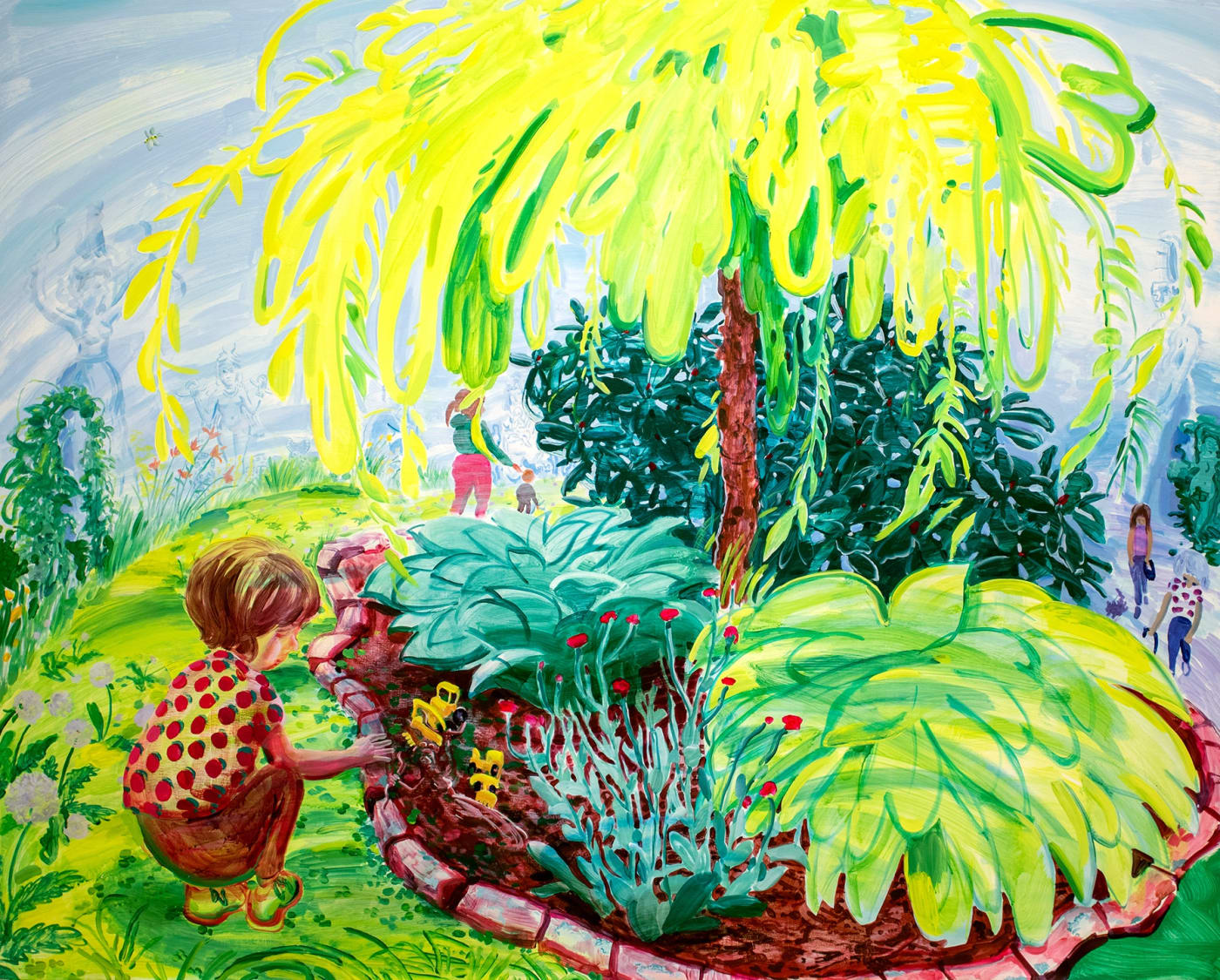 Hilary Doyle, Generations (Ode to the Hidden Goddesses: Ishtar (Queen of the Night), Figure of the Guanyin with Child and Attendants, Crouching Venus and Minoan Snake Goddesses), 2022, Acrylic on canvas, 121.9 x 152.4 cm