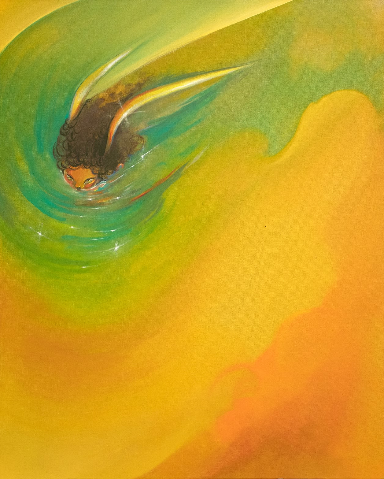 Asif Hoque, Swim thru ur true colors, 2022, Oil on linen, 49 x 60 cm