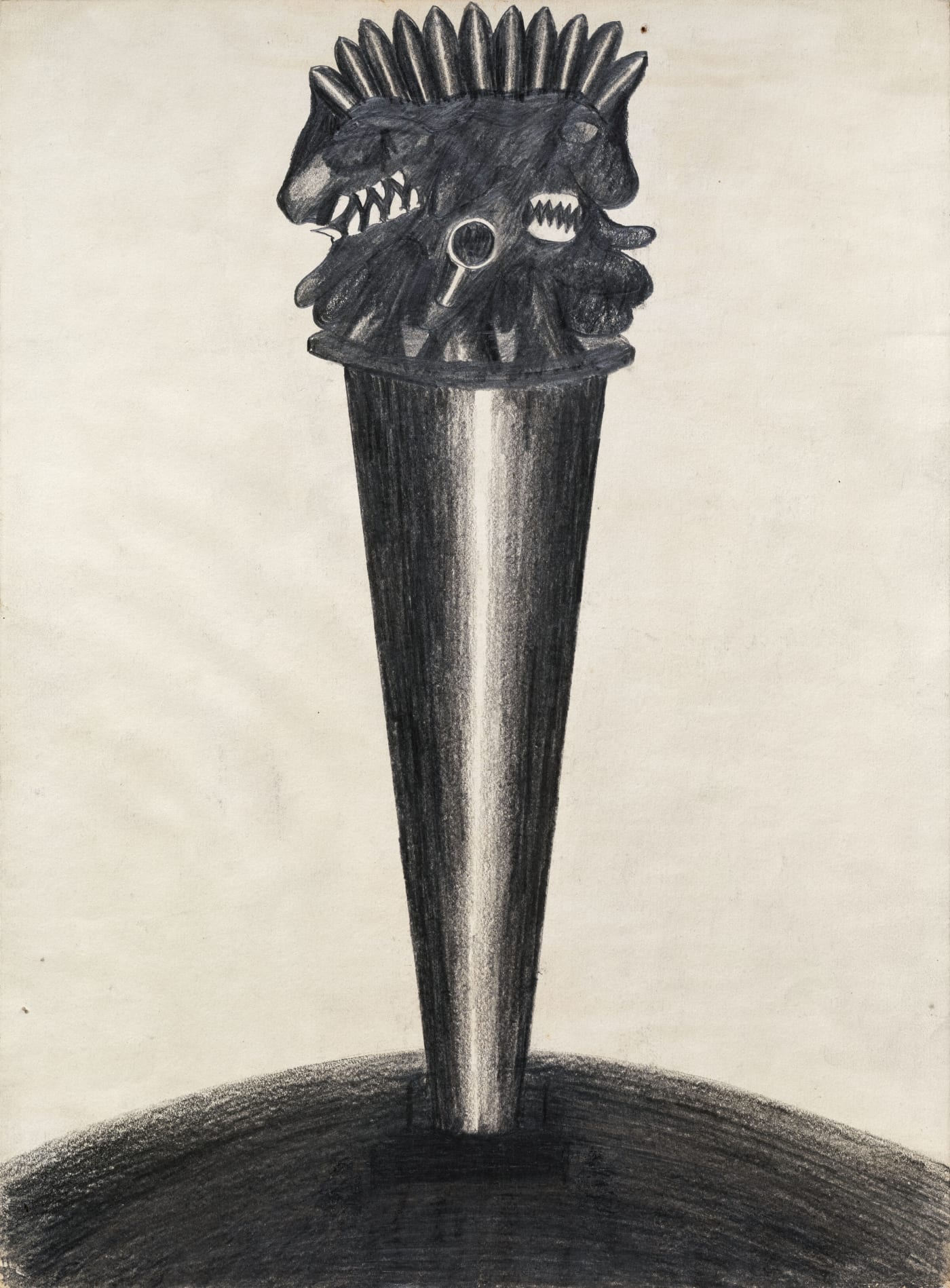 Vivan Sundaram Ashokan, Capital | Monster | Helicopter From the series The Indian Emergency, 1976 Graphite, brush, pen and ink on paper 15 x 11, 11 x 15 in each Set of 3