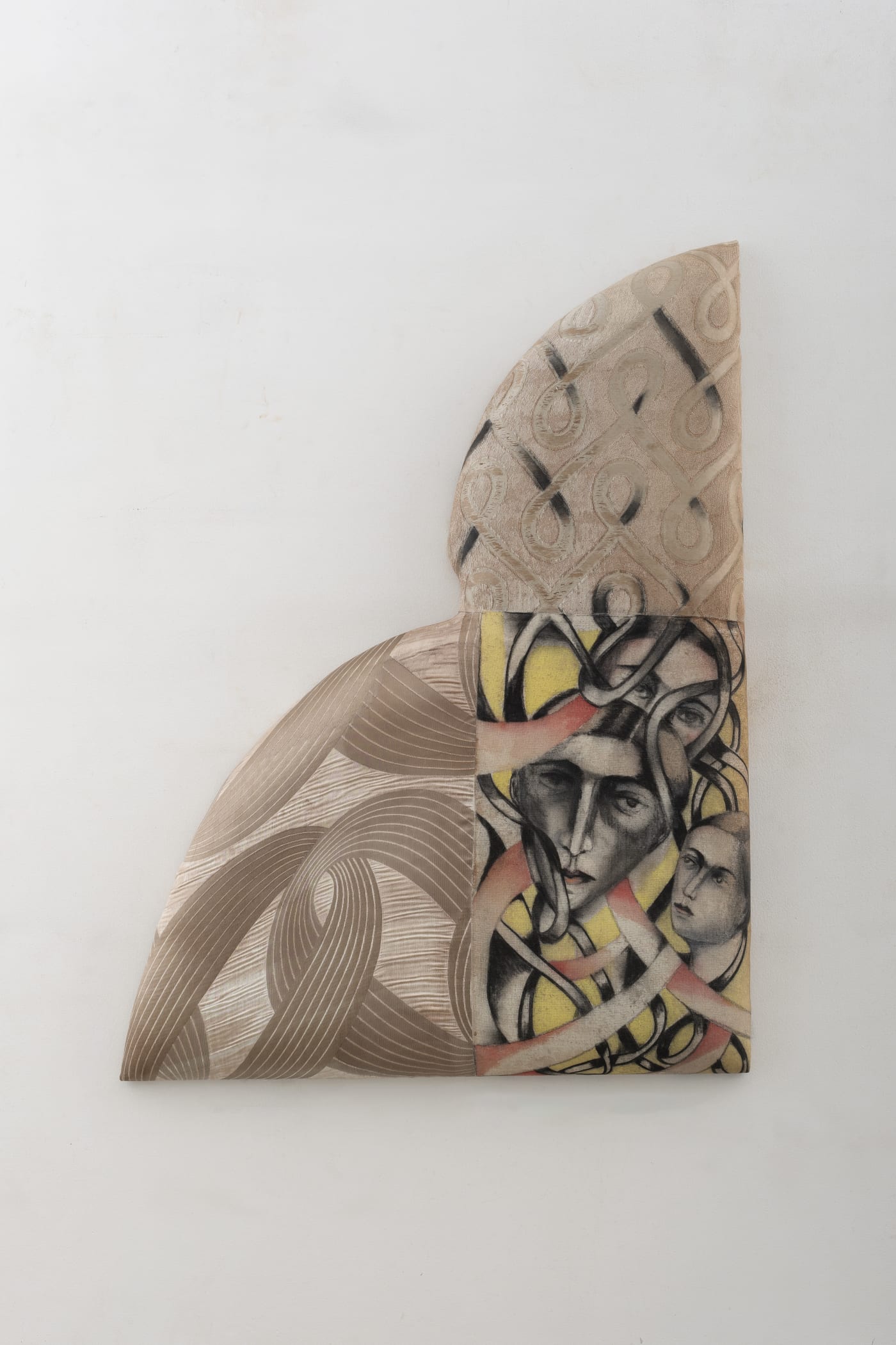 Anju Dodiya The Wave of Knots Charcoal and watercolour on fabric combine stretched on padded board 44 x 35 x 26.5 in 2024