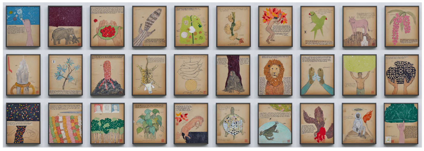Shailesh BR Untitled, 2024 Poster colour, pen & ink and gift-wrapping paper collage on mount board