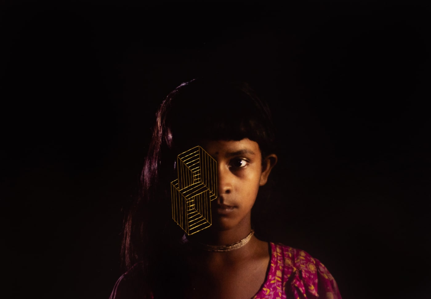 Ashfika Rahman Behula These Days, Portrait 9 C-type print on archival paper and golden silk thread 12.5 x 18.5 in 2024