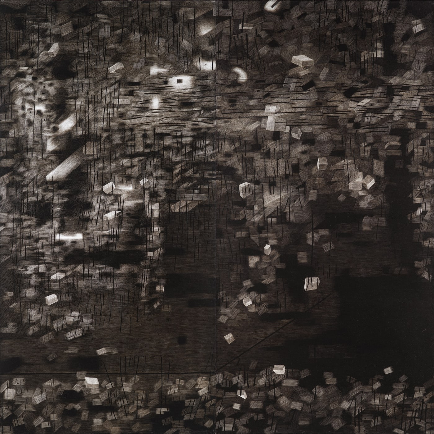 Rameshwar Broota Untitled (Diptych) Oil on canvas, scraped with blade 80 x 80 in 2023