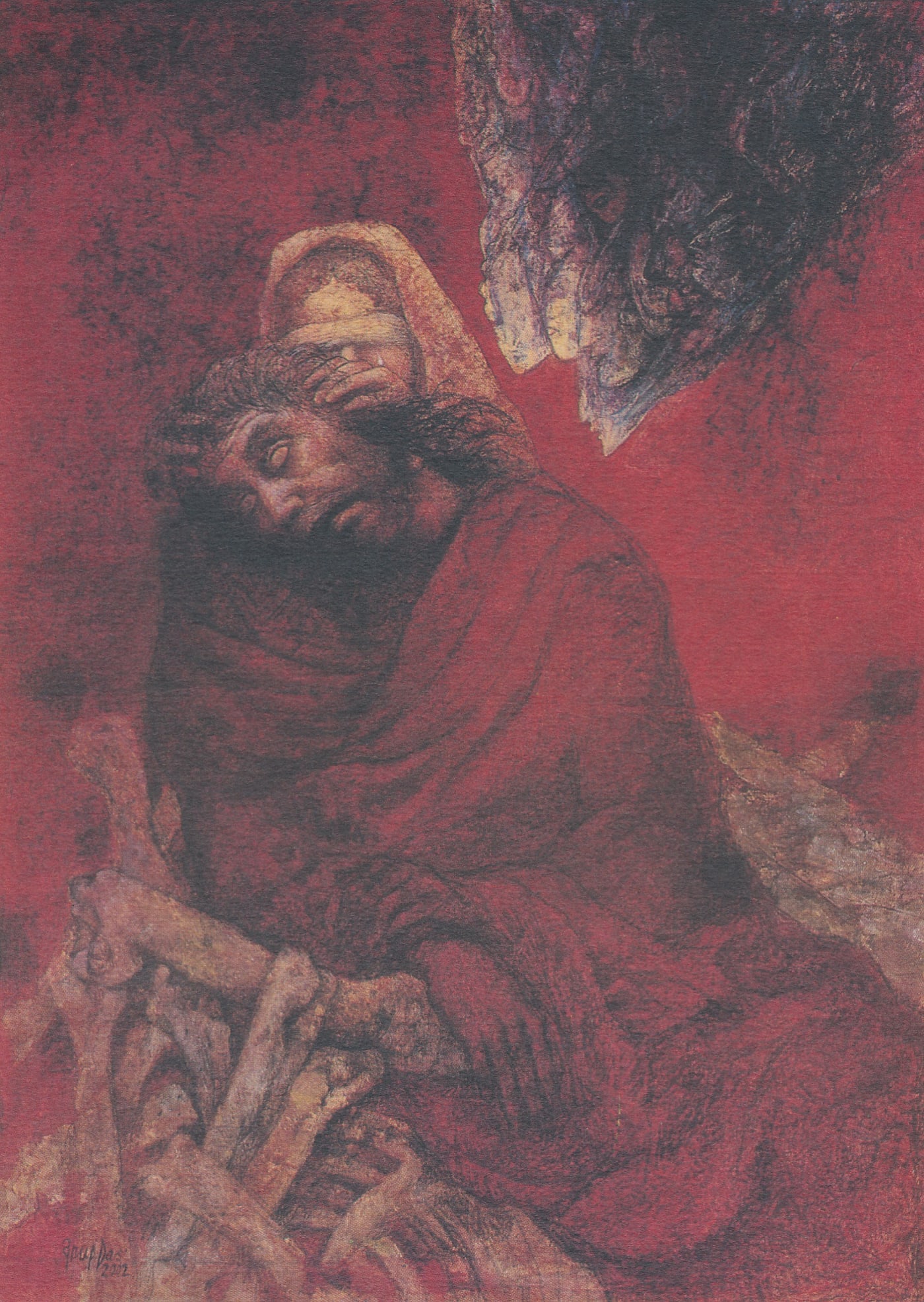 Arup Das Gandhari and Dhritrashtra on the bones of their children Mixed media 39 x 29 in