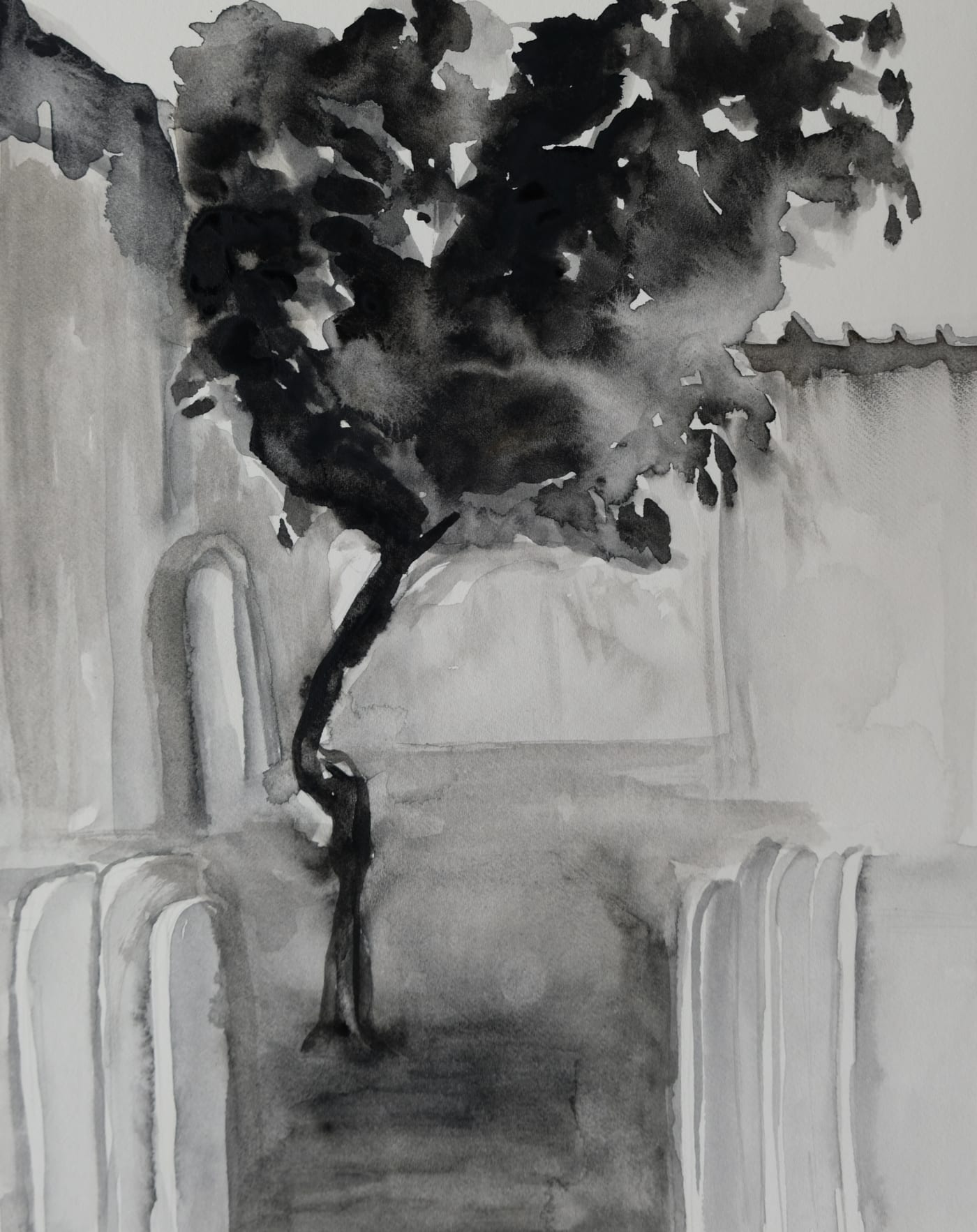 Joya Mukerjee Logue Rajo Villa Courtyard of Ceremonies, 2024 Watercolour on paper 10 x 8 in
