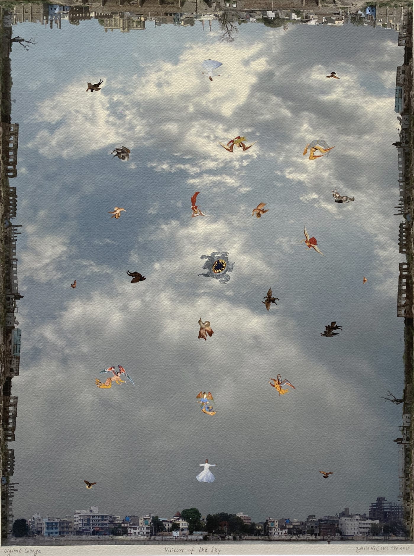 Gulammohammed SheikhVisitors of the Sky, 2010/2024 Digital Collage, Inkjet on Hahnemühle Fine Art Texture Paper