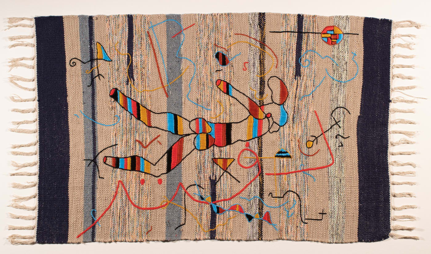 Areez Katki Daphne (after Gieve Patel) Cotton embroidery on dhurrie rug