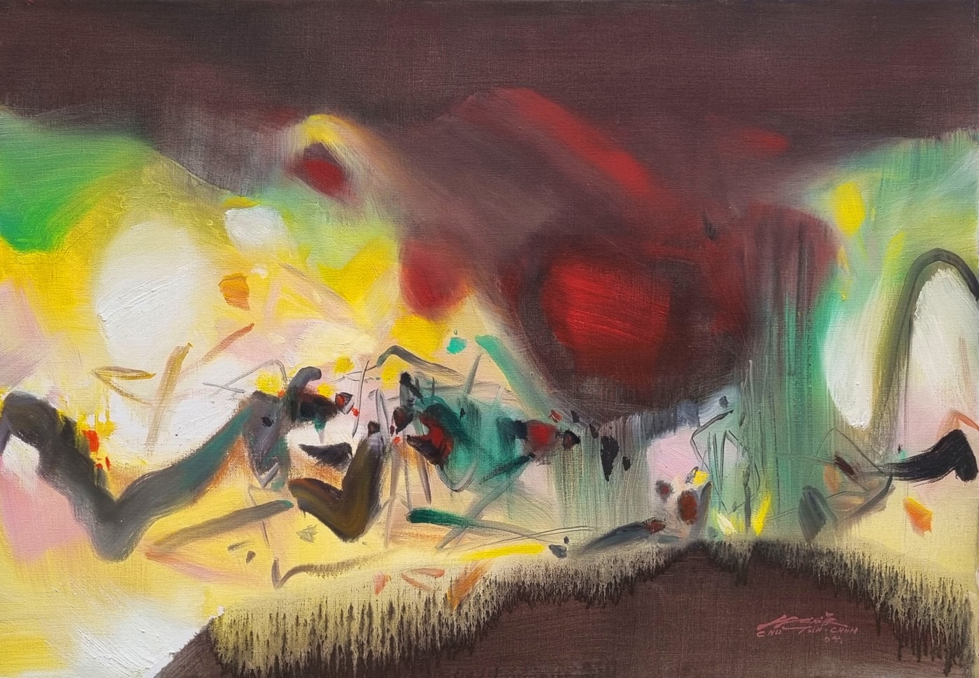 Chu TEH-CHUN Au pays des signes : ardeur 2004 Huile sur toile / Oil on canvas 65 x 92 cm