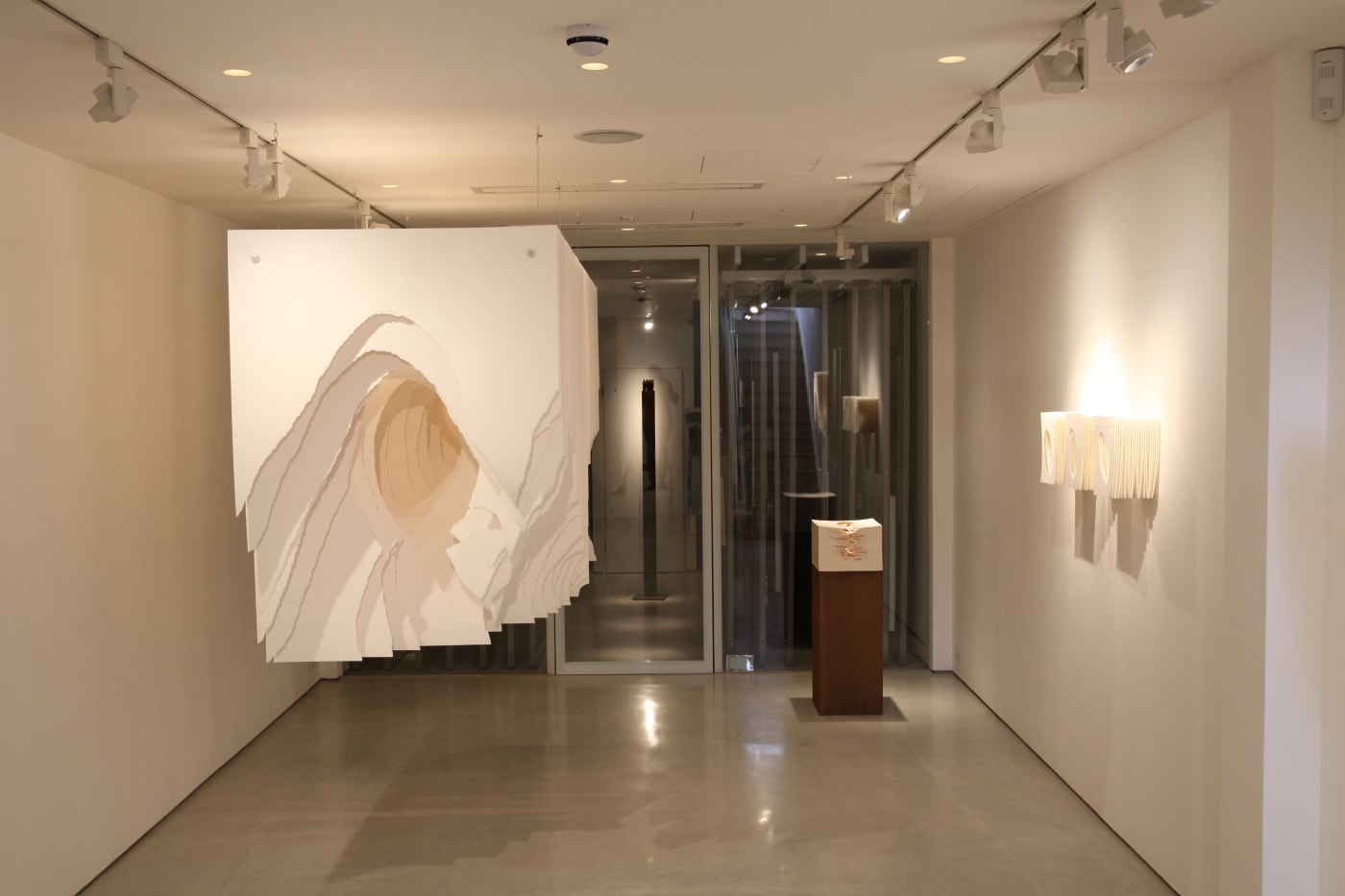 Angela Glajcar paper sculpture hanging at Andipa Gallery