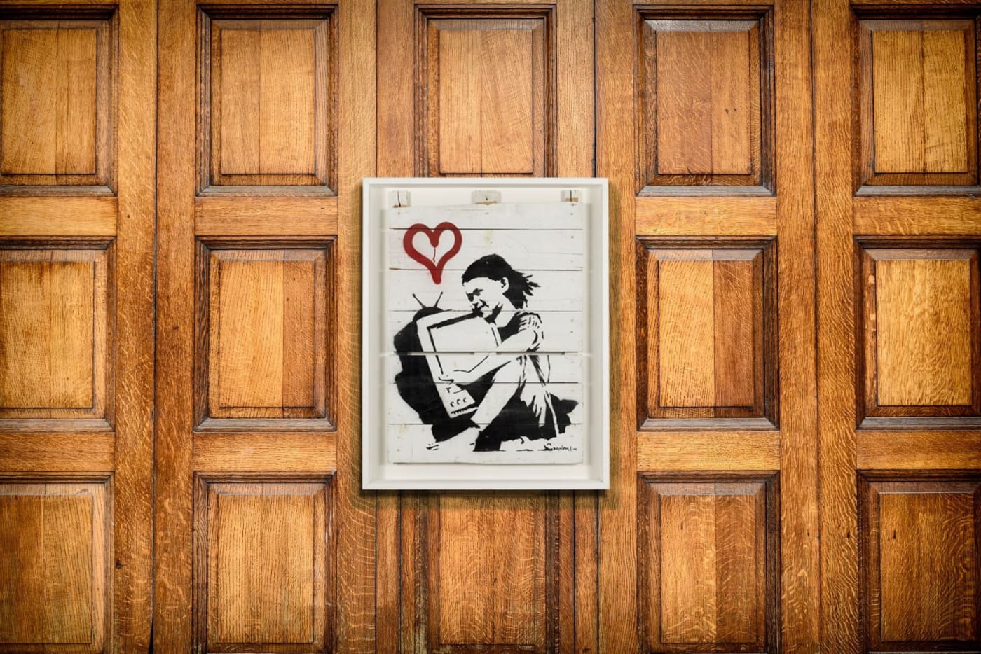 Girl with TV original painting by Banksy at Andipa