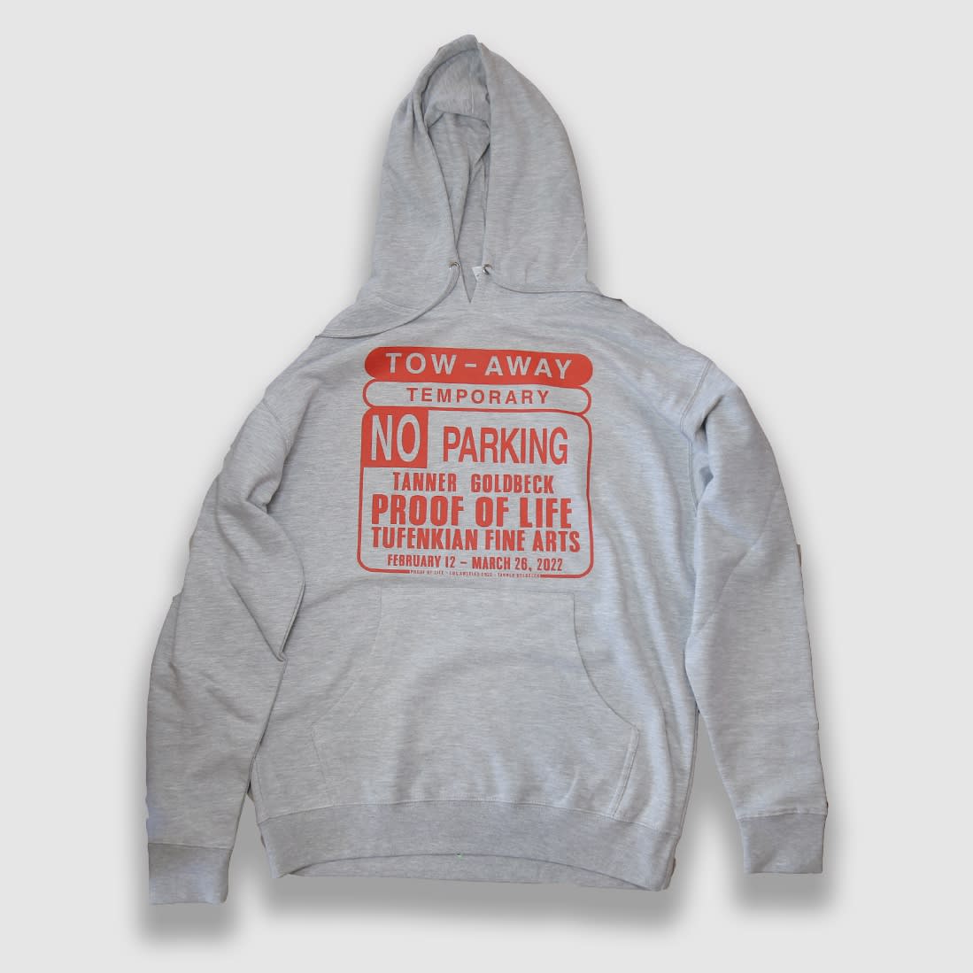 Proof of Life Hoodie (Size S) Grey & Red, Artwork by Tanner Goldbeck
