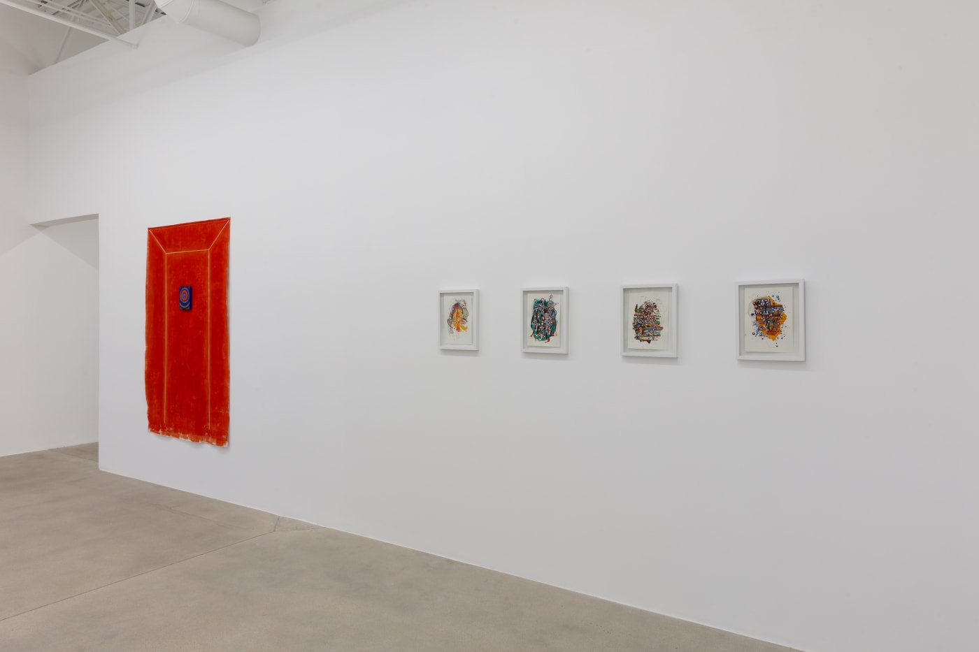 installation view of How Far is In-Between, featuring paintings and drawings