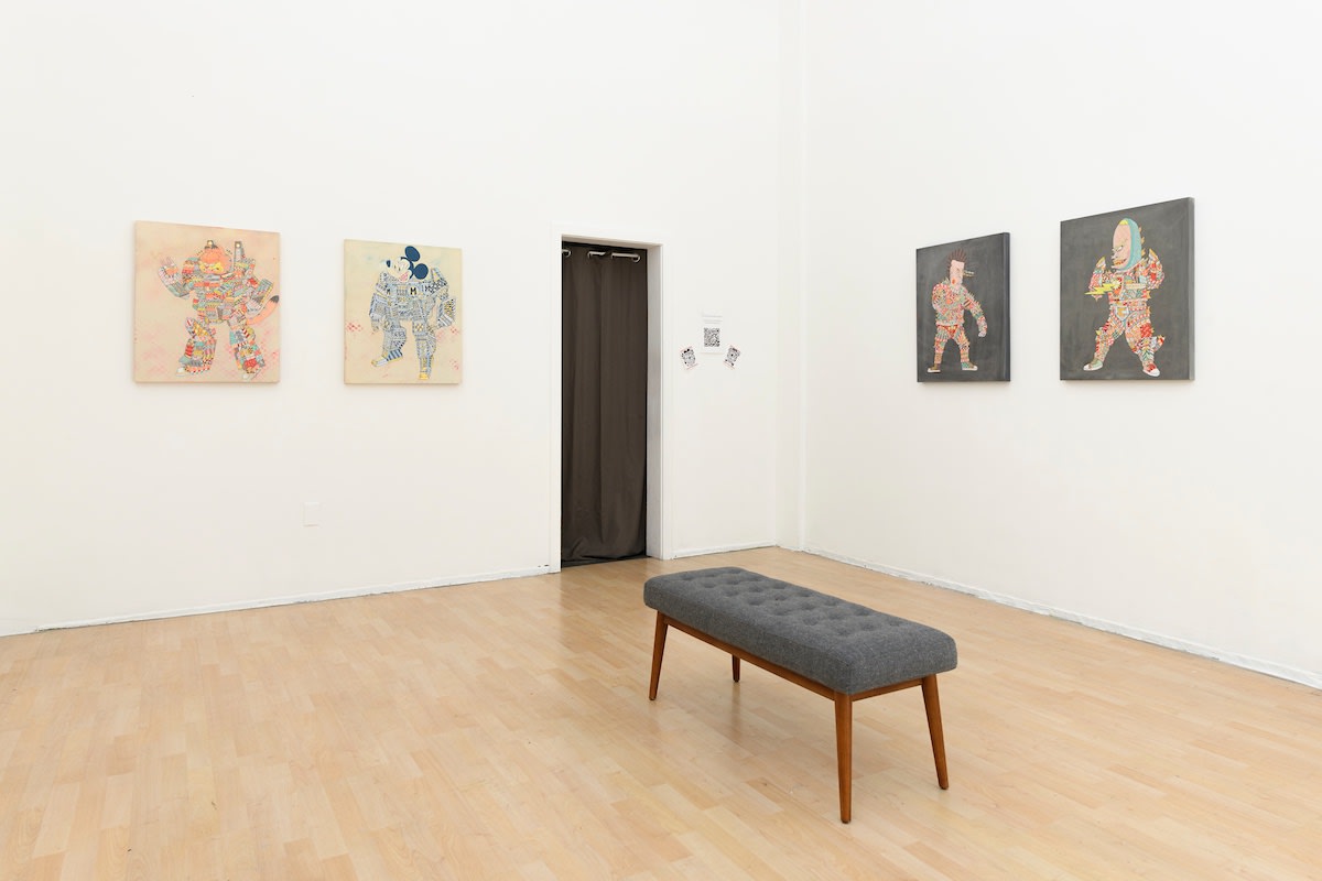 Installation shot of Ferris Plock exhibition with bench