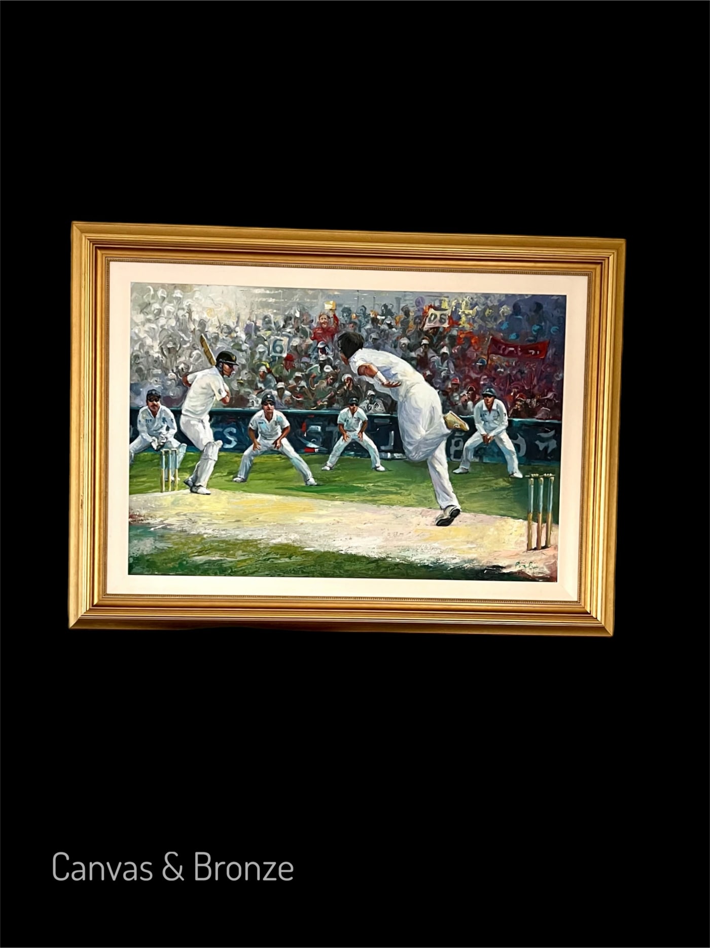 Anonymous, "English Cricket" Contemporary Figurative Sport Painting, Pitch Scene, 2022