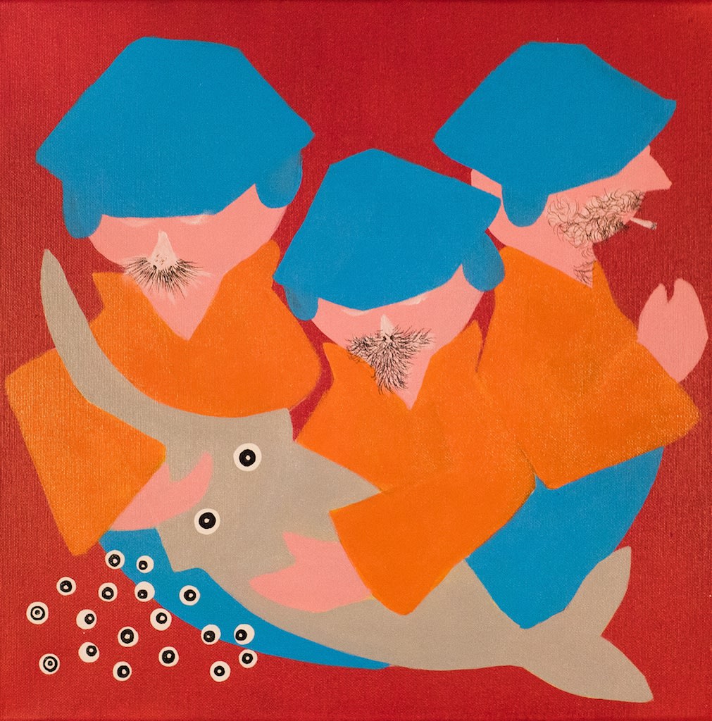 Sjómenn / Sailors, 2017 Acrylic paint and ink on canvas 40 x 40 cm GKF0042