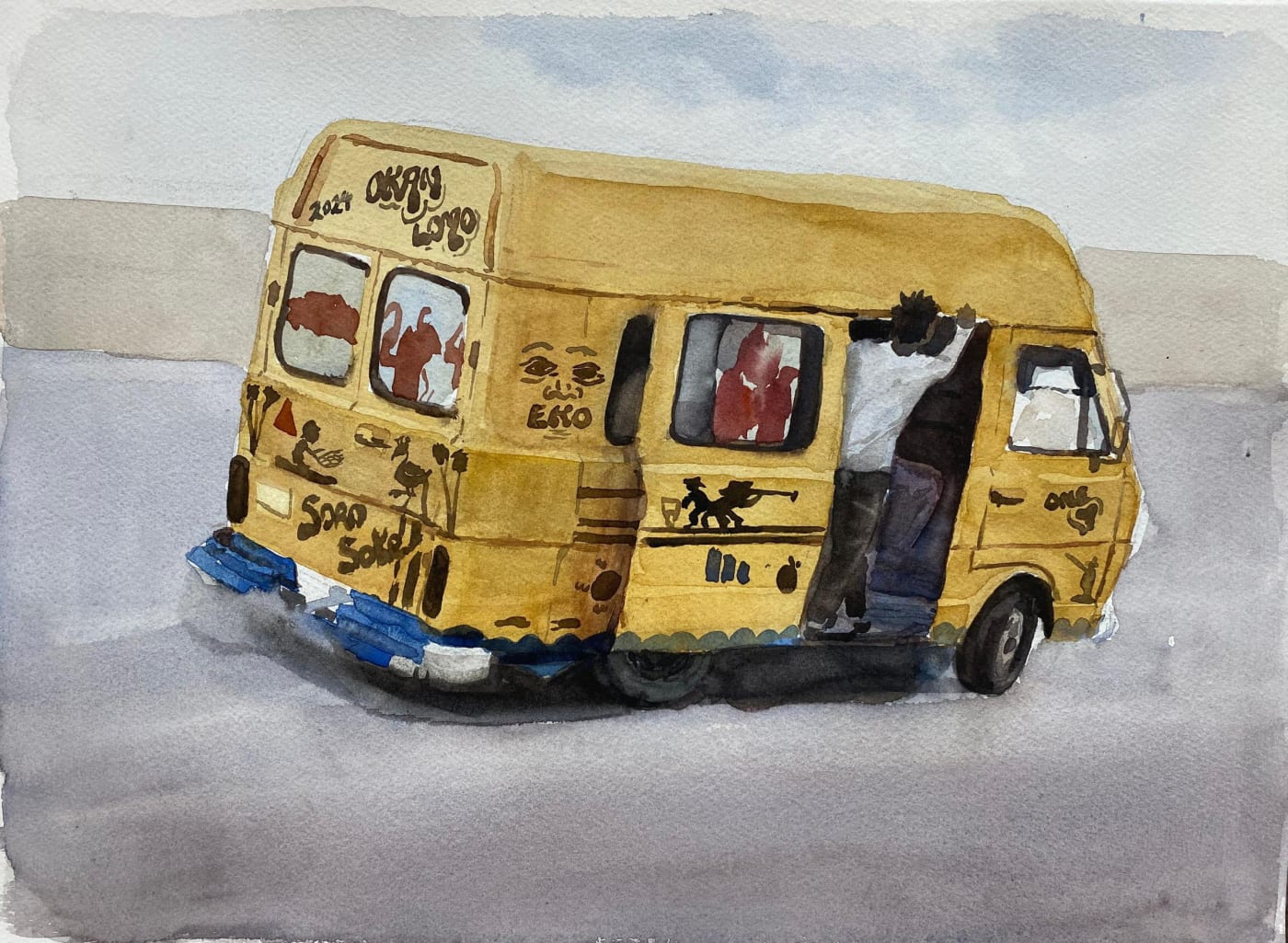 Danfo (moving) 2025 Watercolour on paper 11 x 15in