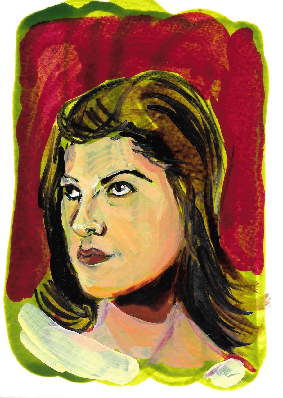 Cecile, 2024 Ink and shellac on paper 6 x 4 in 15.2 x 10.2 cm