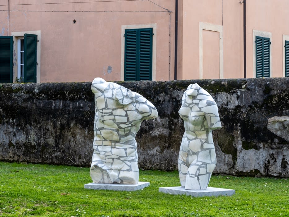 The sculptures of the project "Rebirth from the Waste" set up in the Barsanti Garden.