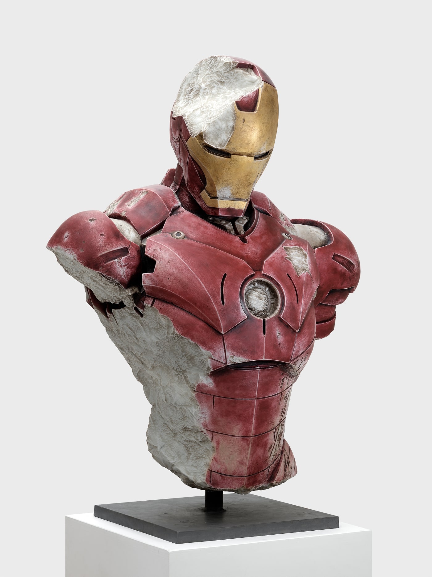 Filippo Tincolini's 'Acient Gods' marble sculpture: the bust of ironman from an acient past front right view