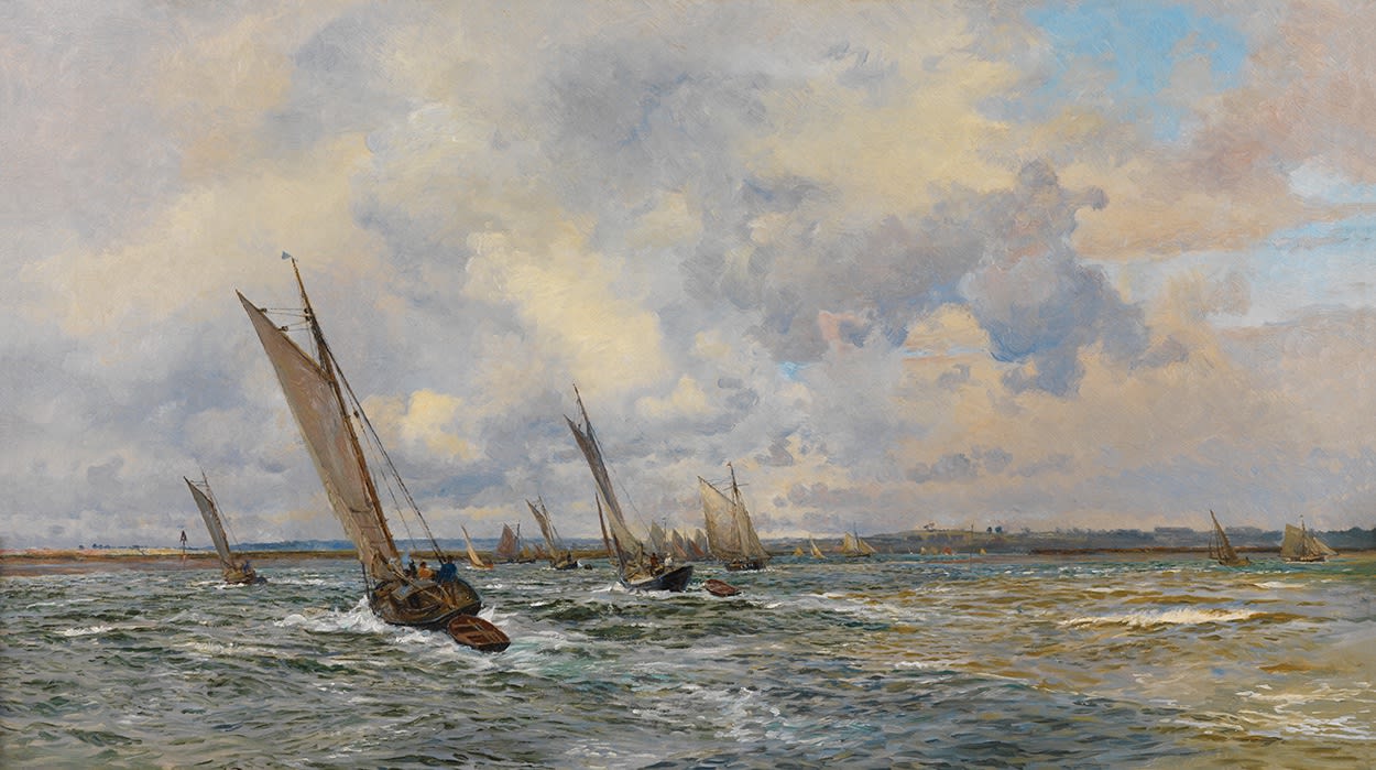 William Lionel Wyllie (1851-1931), Shrimpers Hauling to Windward