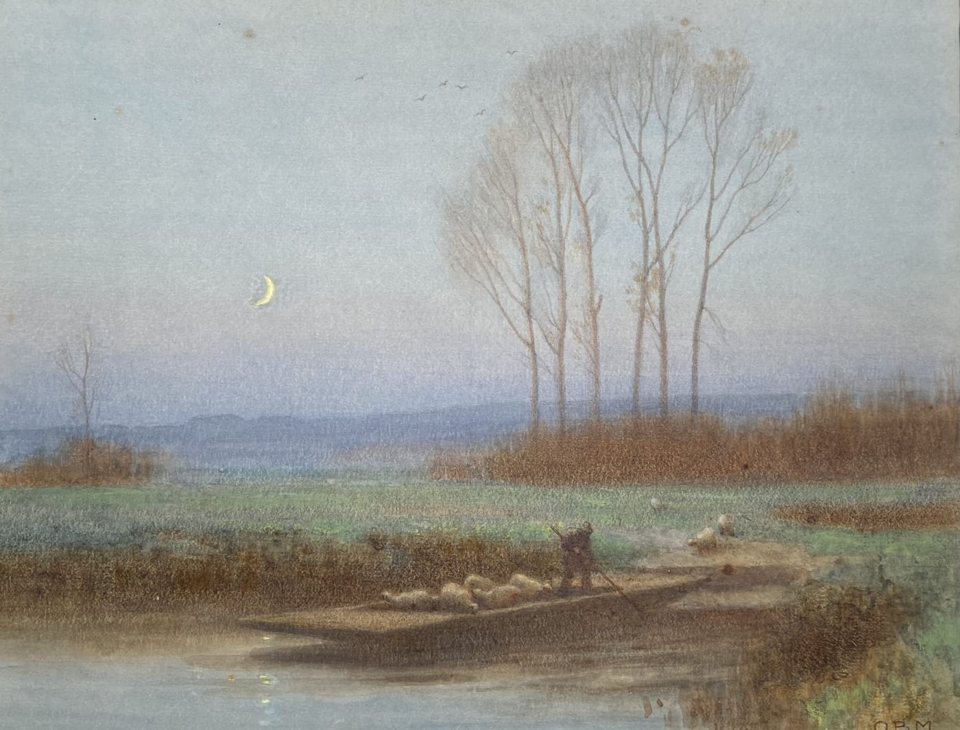 Owen Baxter Morgan 1839-1917, Ferry by Moonlight