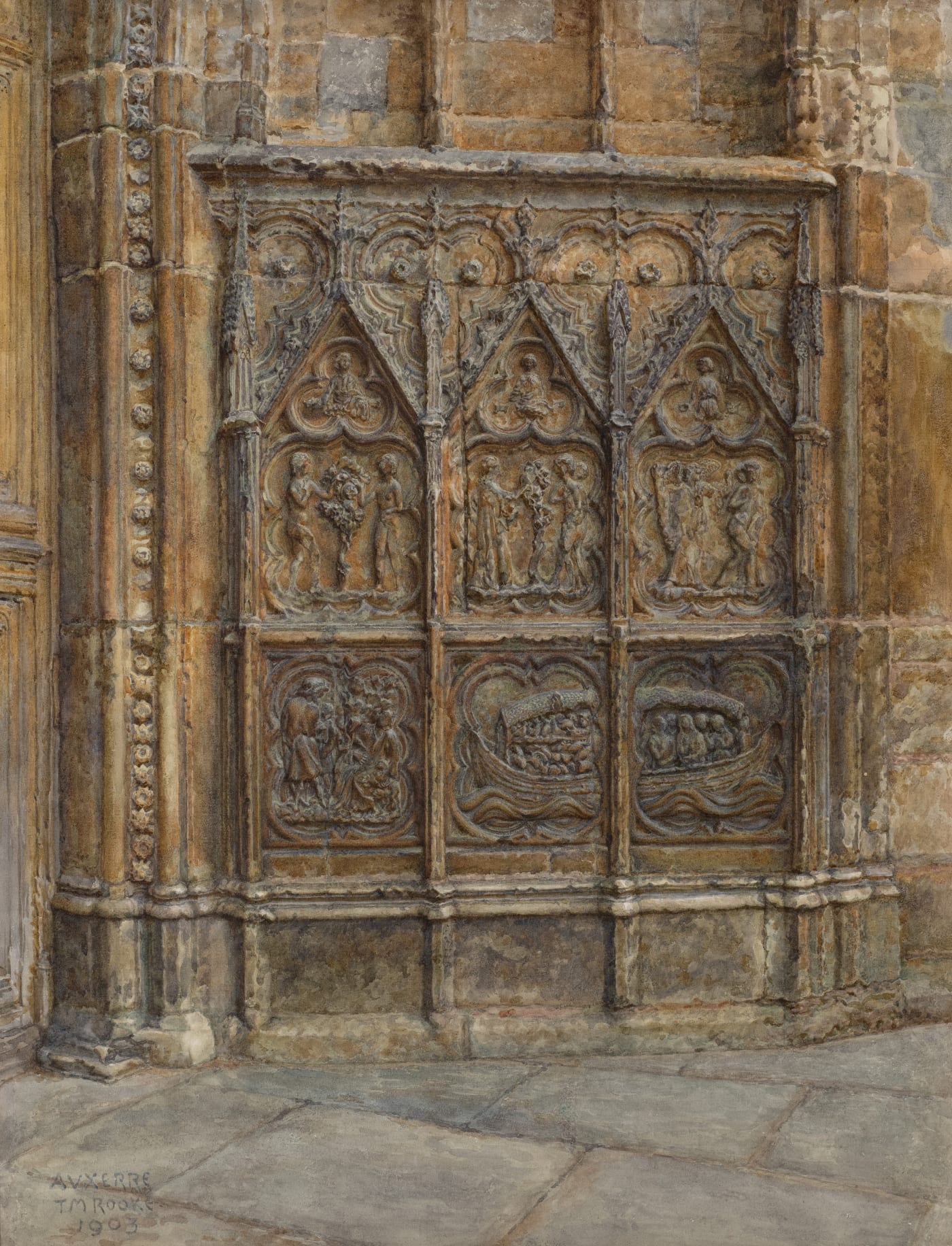 Thomas Matthew Rooke (1842-1942), Carvings by The Cathedral Door Auxerre, France