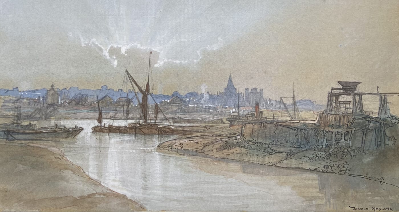 Donald Maxwell (1877-1936), Low Tide, Rochester Cathedral and Castle