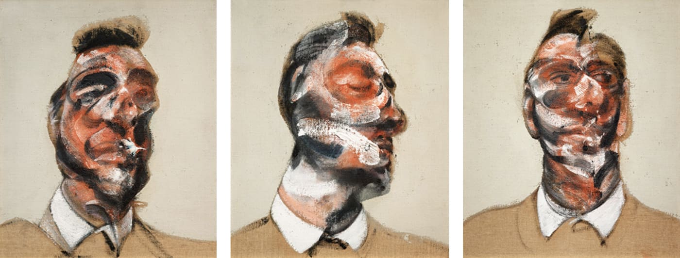 Three Studies for Portrait of George Dyer (on light ground), 1964 Oil on canvas Each: 14in x 12in Total: Approx. 42in x 36in